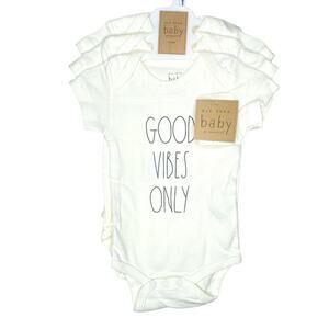Rae Dunn Three Pack White Short Sleeve Baby Onsies Size 3 to 6 Months